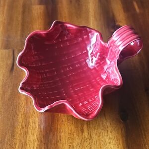 Red Leaf-Shaped Ceramic Dish
